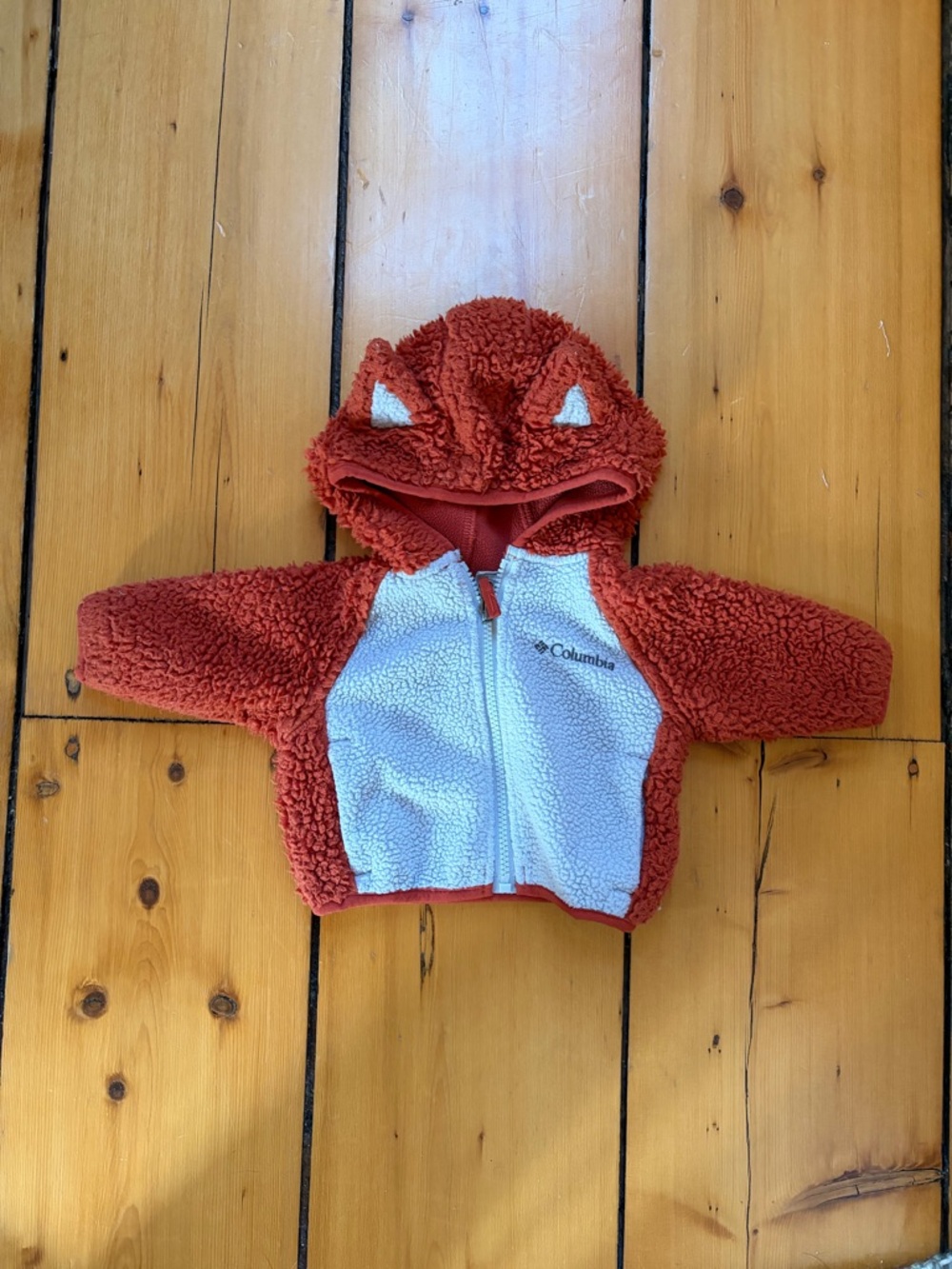 Columbia Fox Red Sherpa-Lined Baby Jacket with Cream Trim